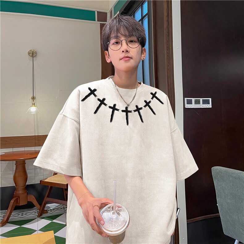 得物抖音直播高品质麂皮绒潮流印花宽松短袖djp307-特批23控39,男装T恤,星座605(原A050)