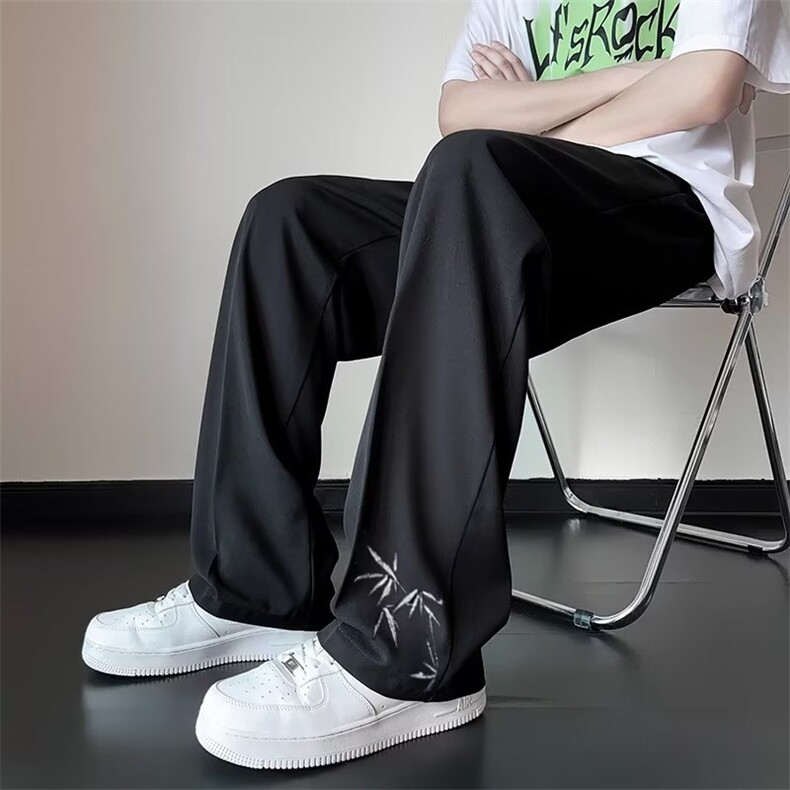 新中式风休闲裤子潮牌男夏季冰丝阔腿裤垂坠感高级感X1511-P42,男装休闲裤,星座1109-3