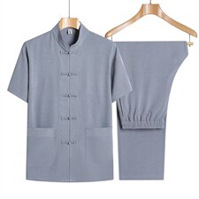 中老年唐装男士爸爸夏装短袖风棉麻套装爷爷夏季老人衣服薄款，男装休闲套装，电商B212（原钱塘6029）