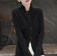 2025年秋季中式立领四平开衫时尚百搭通勤简约休闲，女装短外套，犀桦羊绒