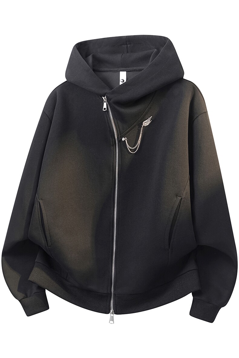 百搭简约休闲高街外套高领斜襟斜拉链连帽款个性卫衣HY907TP58,女装短外套,电商A102B