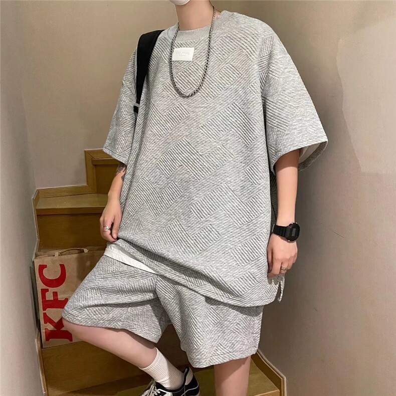 五分袖套装男装帅气痞帅炸街夏装两件套衣服潮穿搭潮牌W2712-P45,男装休闲套装,星座412-3
