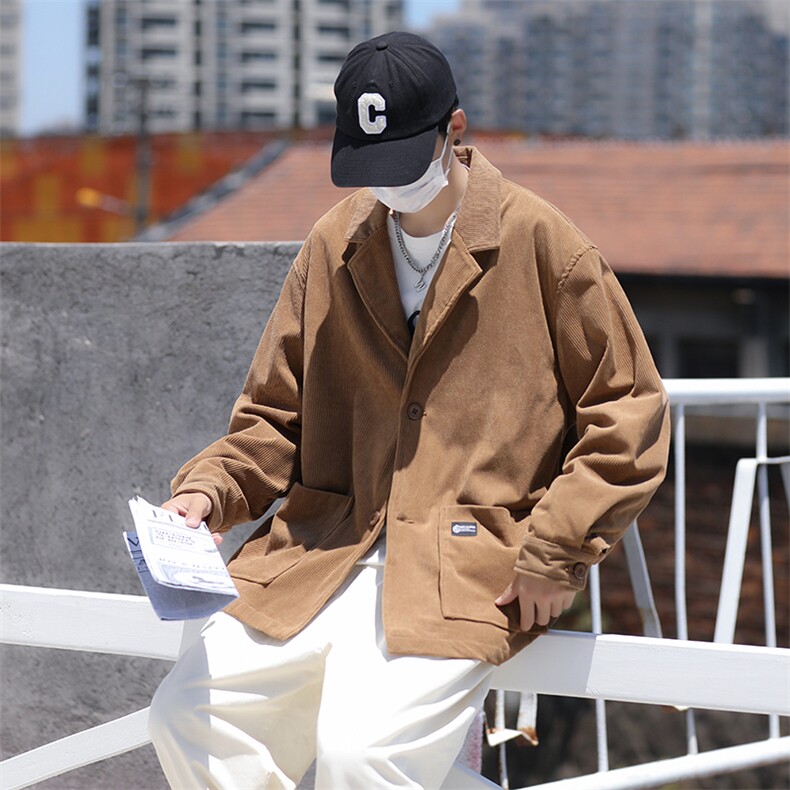 复古灯芯绒西装外套男宽松休闲情侣款西服夹克潮XZ043-P58图片