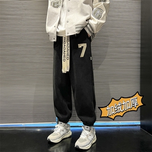 冬季重磅欧棉绒加绒加厚休闲裤男运动贴标束脚裤子 K8077*P40控68图片