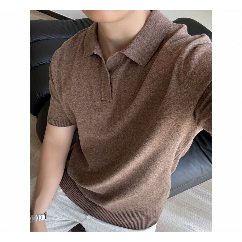 老钱风新款翻领冰丝针织短袖POLO衫高级感上衣H9120/P50特,男装T恤,电商A243