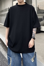 夏季新款基础纯色中领短袖T恤男潮高街情侣休闲宽松打底D135/P30，男装T恤，电商B209