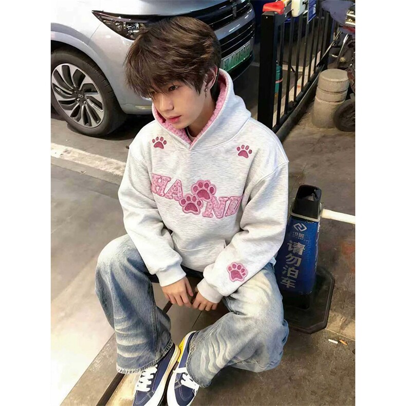 网图有货 美式高街复古连帽刺绣撞色猫爪豹纹卫衣男女 A1347-P58图片