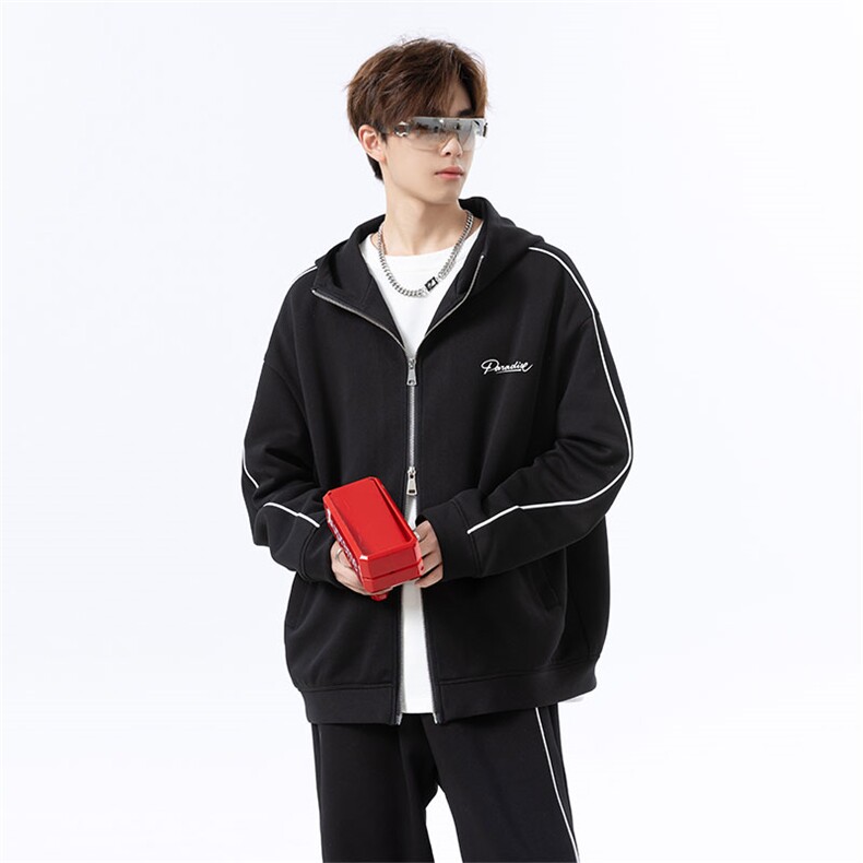 美式斜纹宽松抽绳连帽高级感运动休闲套装W4707特P60/K8691特P45,男装休闲套装,电商A007
