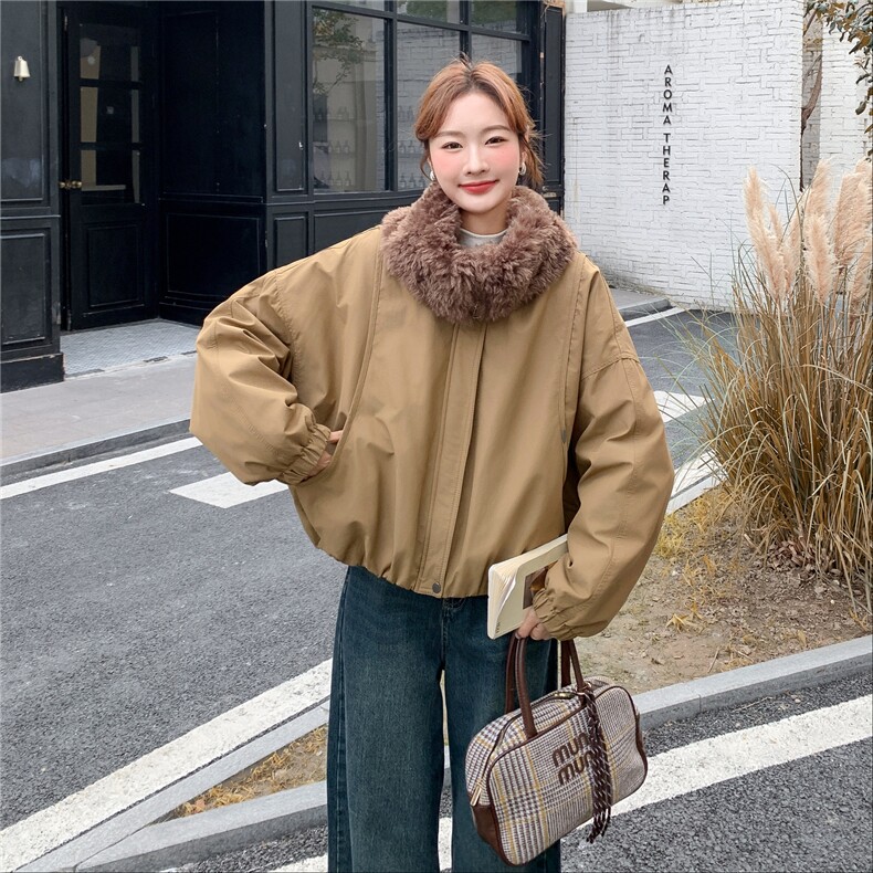 现货：冬季新款咖色羊羔毛大翻领派克羽绒服2C135-8935P215K318,女装羽绒服,2C135