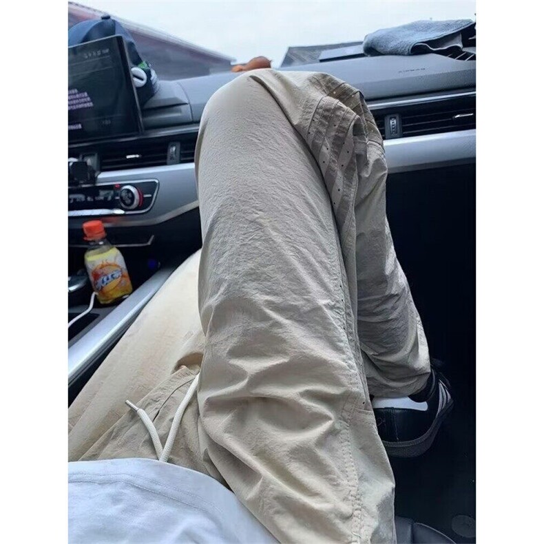条纹裤子男夏季薄款透气冰丝工装裤三条杠直筒休闲裤K45,男装工装外套,星座1116A（原606A-3）