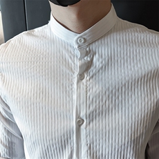 夏季男士七分袖条纹衬衫立领男休闲修身休闲衬衣A236-C661-P58，男装衬衫，电商A236