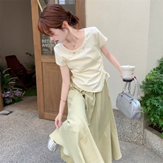 休闲体恤半身裙套装女夏季绝美钉珠短袖小个子两件套2025年夏季，商品下架区，欣美人