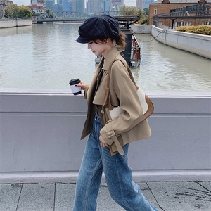 拼接短款工装风衣外套女春秋2025新款小个子洋气小众炸街夹克上衣
