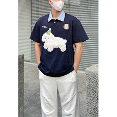 复古刺绣狗狗polo领短袖t恤男女宽松夏季学院风纯棉上衣TB261，男装T恤，星座1116A（原606A-3）