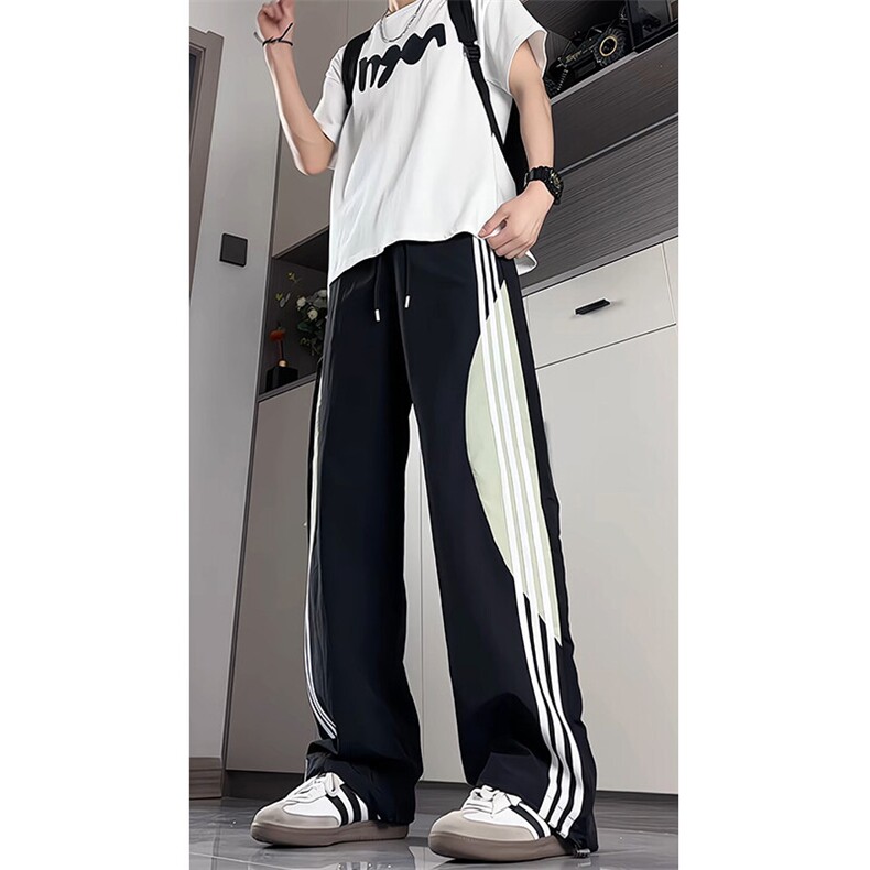 美式高街条纹速干冰丝裤子男夏薄款伞兵工装裤拼接运动裤KZ057P45,男装休闲裤,电商B312