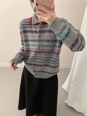2025年秋季常规通勤单件费尔岛方领开衫，女装针织衫/毛衣，暖烁特种纱工厂店