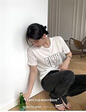 《DAVIDA》现货!字母印花显瘦百搭休闲短袖T恤，女装T恤，DAVIDA