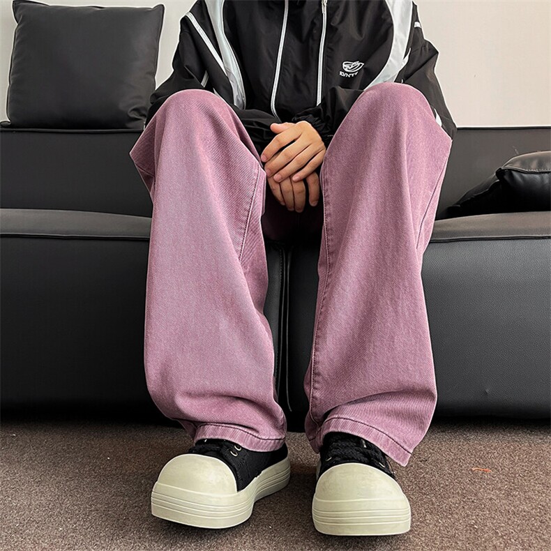 直筒牛仔裤男宽松水洗休闲裤小众高级感宽松潮牌阔腿裤NZ113-P43,男装牛仔裤,星座308B-1
