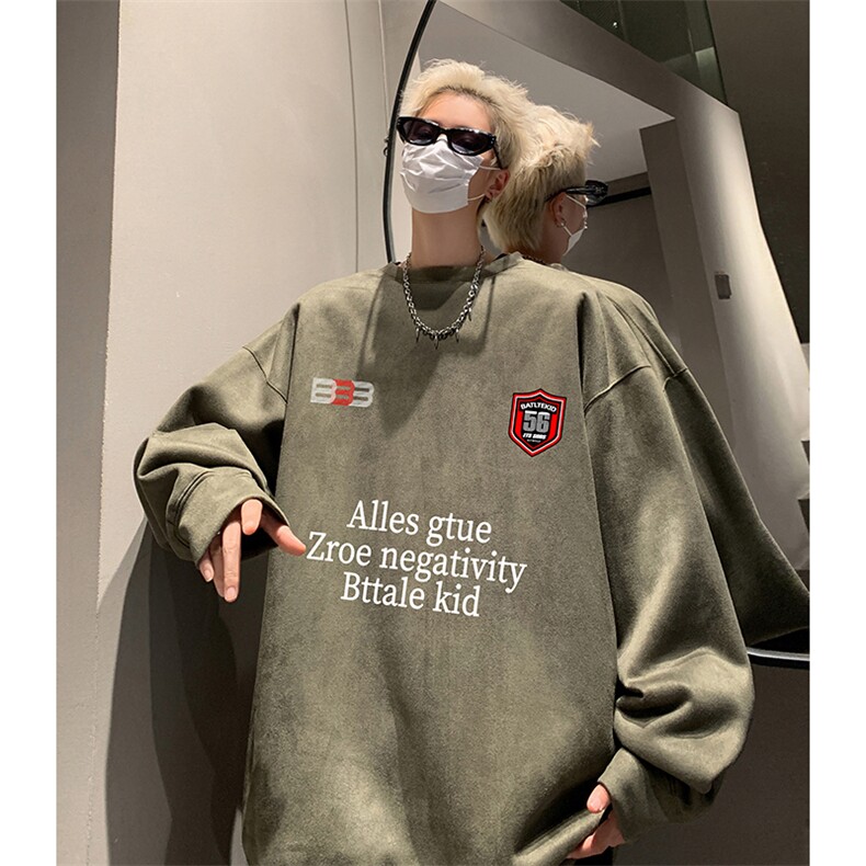 抖音得物供货提供视频秋冬重磅美式麂皮绒圆领卫衣JY394,男装卫衣,电商A486