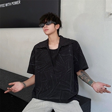 男士夏季冰丝透气速干透气长袖衬衫美式宽松扎染双门禁假两件衬衫，男装衬衫，电商B319