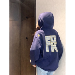 EE151-P75 纯棉华棉秋冬加绒加厚2024潮刺绣设计感连帽保暖上衣图片