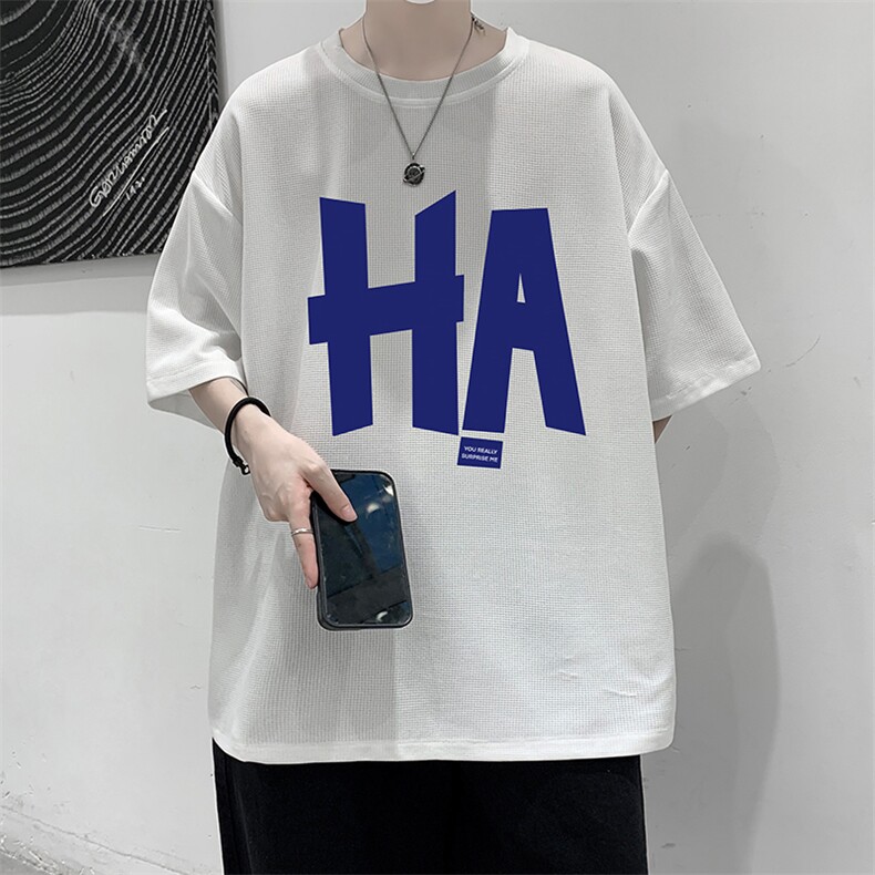 HT73258-P22 华夫格t恤男短袖男大码五分袖 大皂风图片