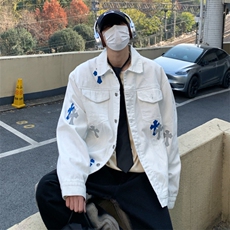 2026新款高街牛仔外套潮牌十字架刺绣美式复古夹克上衣JK1186-P98，男装工装外套，星座1103-3