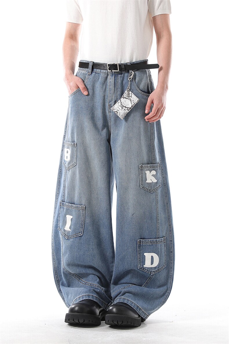 903-AK073-特P55【S-3XL】字母工装弯刀牛仔裤4,男装牛仔裤,星座903