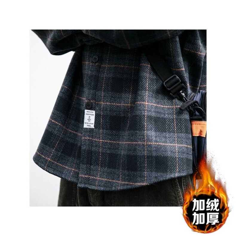 秋冬男女加绒衬衫时尚格子保暖加绒衬衣长袖上衣外套,男装衬衫,星座1013-1