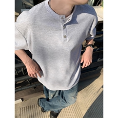自家模特图华夫格短袖黑色灰色白色，男装T恤，星座506