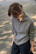 时尚高领麻花针织毛衣女显瘦百搭秋冬新款羊毛衫，女装羊毛衫，泰沅羊绒