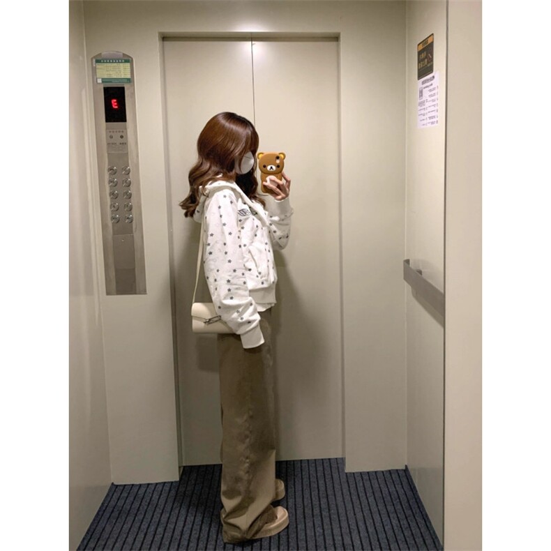 1292-P592025新款早秋五角星满印短款卫衣女秋冬宽松双拉炼,男装卫衣,电商B323A