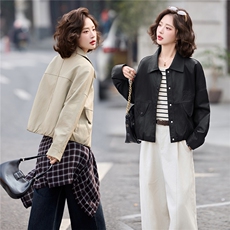 海宁皮衣女短款26年春秋新款皮夹克高级感气质小个子减龄外套，女装皮衣，江南女神