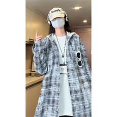 【现货】男女格子衬衣宽松外套扎染水洗连帽情侣衬衫控78，男装衬衫，星座301D-2(原星座1004-1）