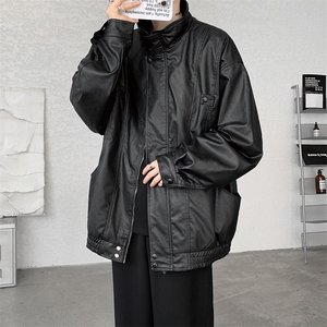 8XL-M日系立领PU皮衣外套男美式高街痞帅机车服夹克大码JK002P115