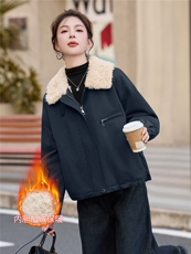 加绒外套女2025秋冬新款韩系独特超好看休闲短款加厚羊羔毛派克服，女装棉衣/棉服，以桐