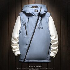 木板斜拉链装饰连帽棉马甲男冬季防风黑色马甲A090-MJ20p75限98，男装棉衣，电商A089-1