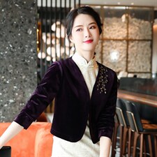 春秋金丝绒小外套女收腰显瘦修身超短款旗袍披肩开衫外搭短外套潮，女装短外套，婵米儿