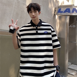 美式港风条纹短袖polo衫男大码翻领短袖T恤DP8761P40控59图片