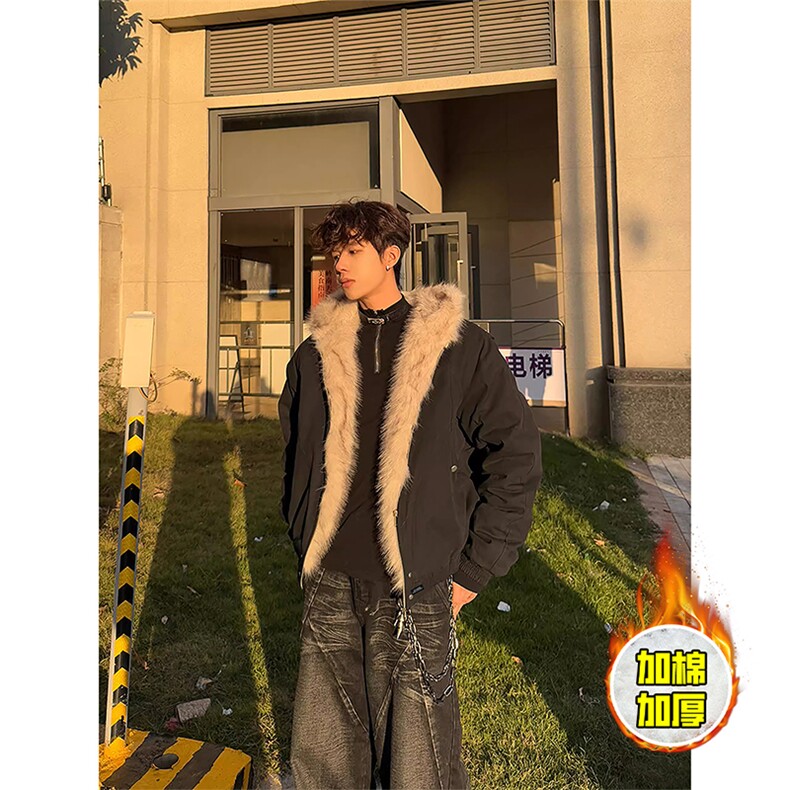现货高品质美式高街冬季重磅硬挺短款座山雕毛领棉衣男女加厚外套，男装棉衣，电商A486