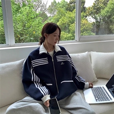 美式复古立领条纹运动外套男潮牌休闲棒球服百搭卫衣JK1420，女装短外套，星座516A