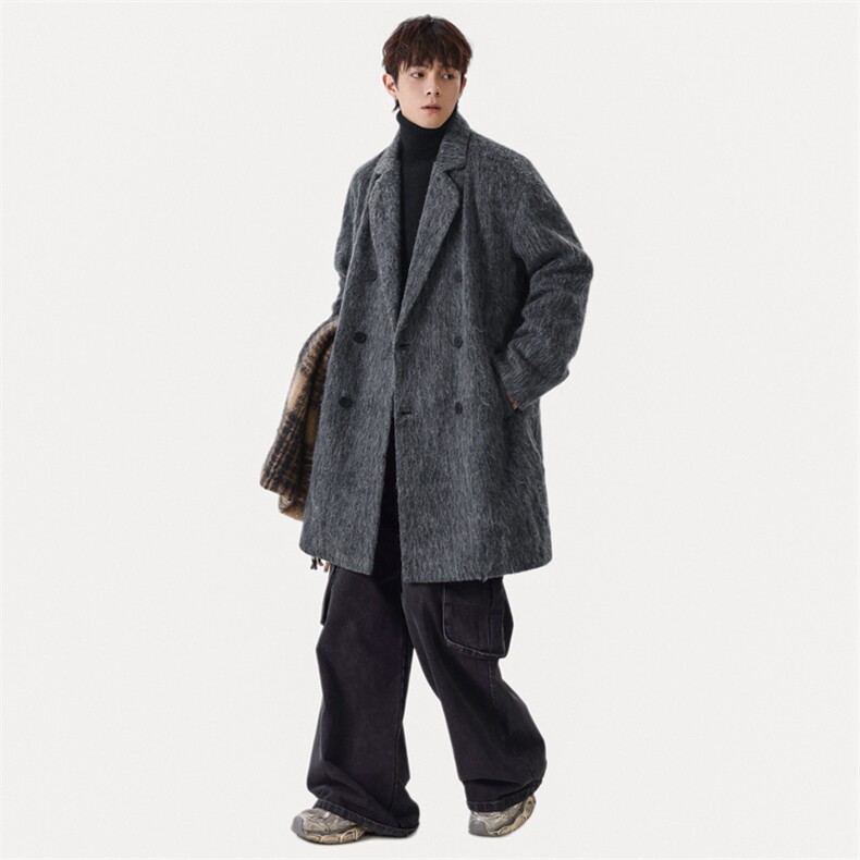 高档男毛呢大衣双排扣羊毛呢子风衣长款西装外套男JK02566-P115，男装风衣，星座308B-2