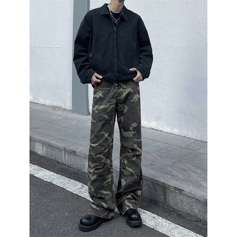 B221美式ins高街暗黑拉链休闲迷彩牛仔裤LK24156-P65控88,男装牛仔裤,电商B221