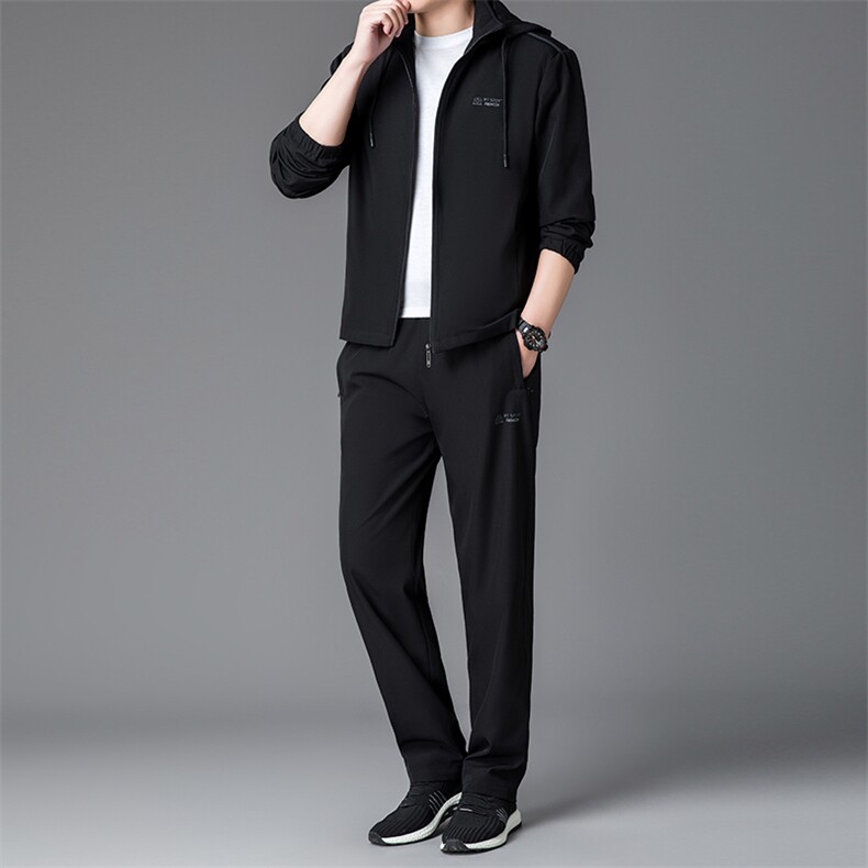 R-DM63829秋季男式长袖长裤两件套运动休闲连帽开衫修身卫衣套装图片