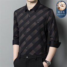 高端长袖条纹春秋绵羊毛中青年免烫商务休闲男士衬衣XY6651-P115，男装衬衫，星座1105-3