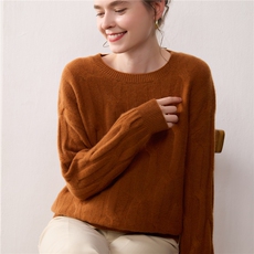 2025秋冬新款羊绒衫女100羊绒圆领扭花针织衫宽松加厚长袖毛衣，女装针织衫/毛衣，暖绒情旗舰店
