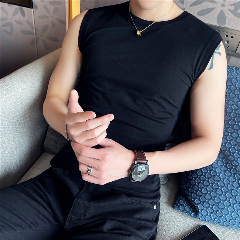 2024夏季新款纯色修身坎肩无袖汗背心T恤男2200-特p27,男装背心/马甲,电商D303