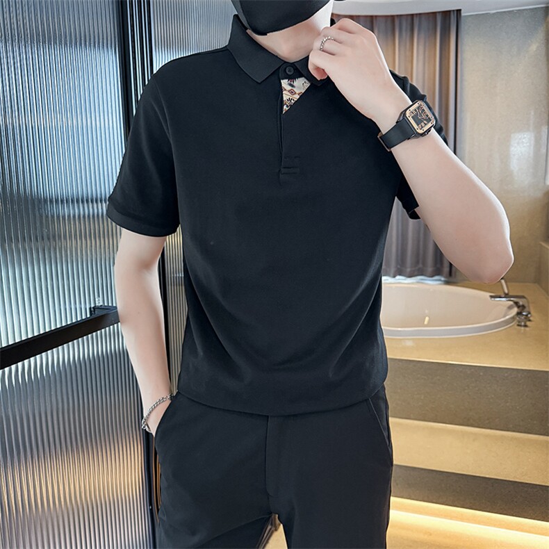 主推款2025夏季新中式潮拼接短袖T恤翻领Polo衫T6078-P48,男装T恤,电商D342