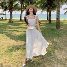 法式白色绝美显瘦连衣裙女2025夏季新款气质超好看海边度假风长裙，女装连衣裙，2C375