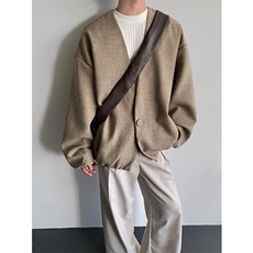 松弛感慵懒风宽松立体廓形无领夹克西服外套-82566-P95，男装西服，电商B289